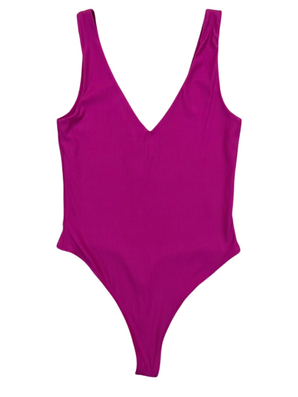 House of Harlow Ribbed Sleeveless V Neck Bodysuit Dark Pink Size Medium